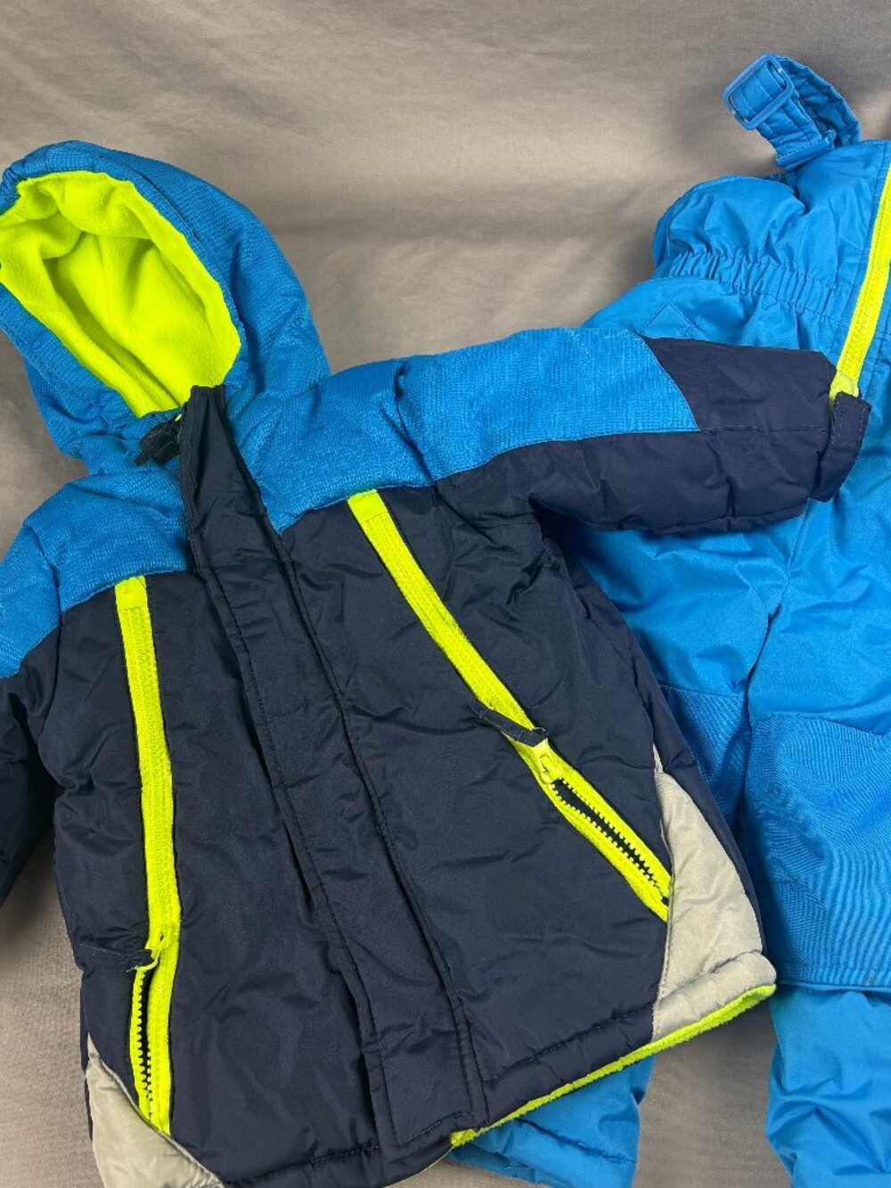 Wippette Toddler 24M Snow Suit Set Blue Neon Yellow Jacket Bib Snow Pants Winter